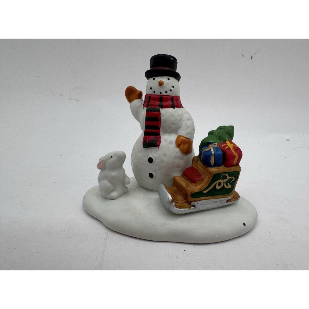 Vintage 1997 Porcelain Snow Bunny Snowman Figurine Lemax Village Accessories